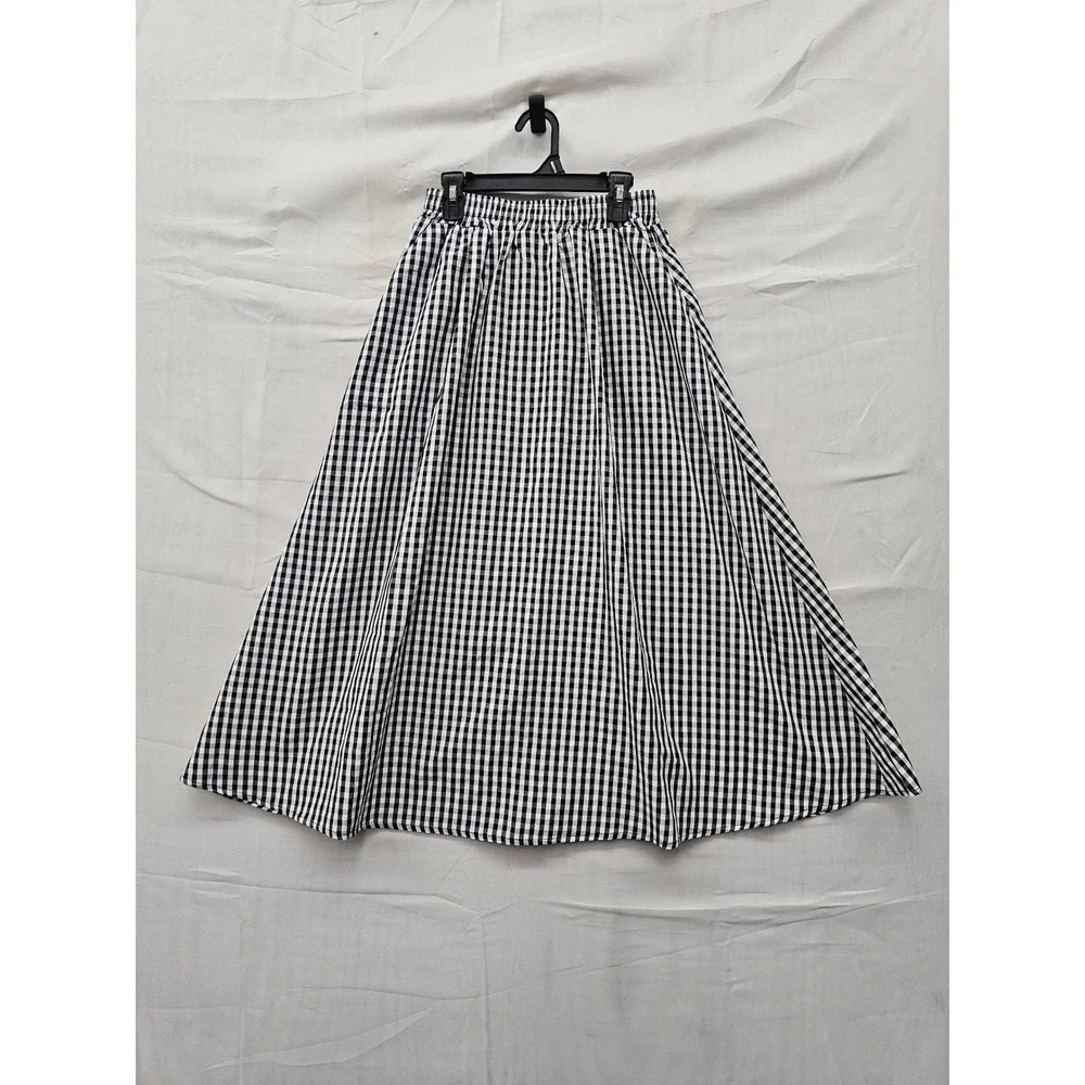 Anna-Kaci Womens Gingham Maxi Skirt Black Polyester Casual Size Small